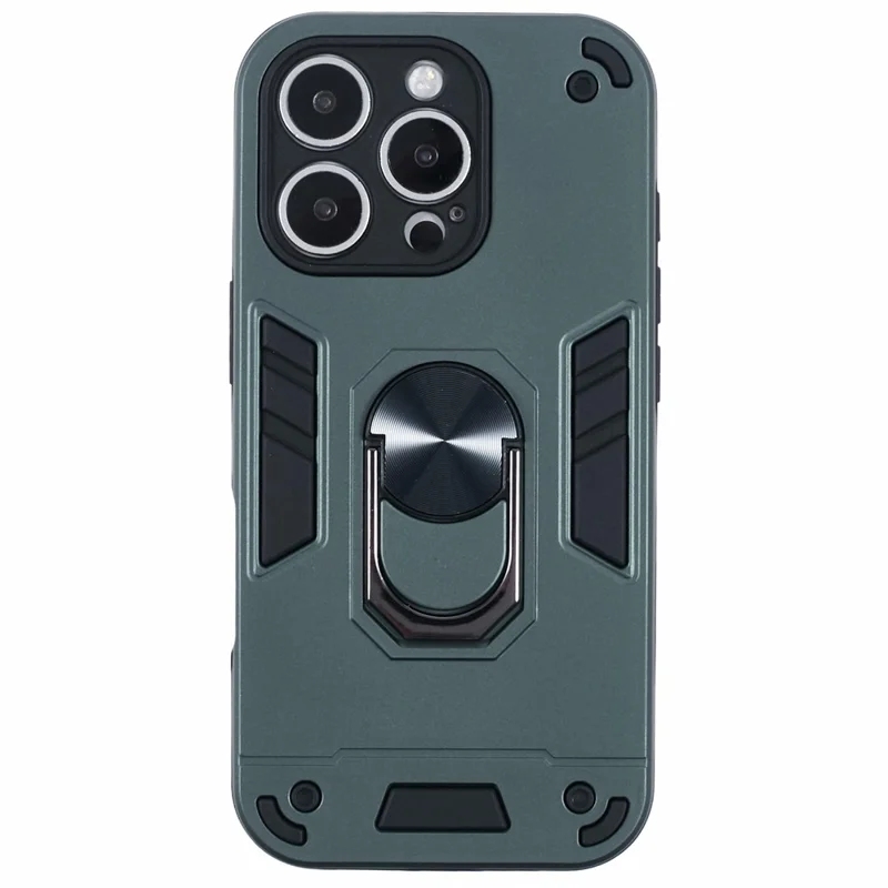 Voor iPhone 16 Pro-hoesje PC+TPU valbescherming met ringstandaard - Groen