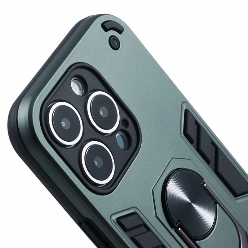 Voor iPhone 16 Pro-hoesje PC+TPU valbescherming met ringstandaard - Groen