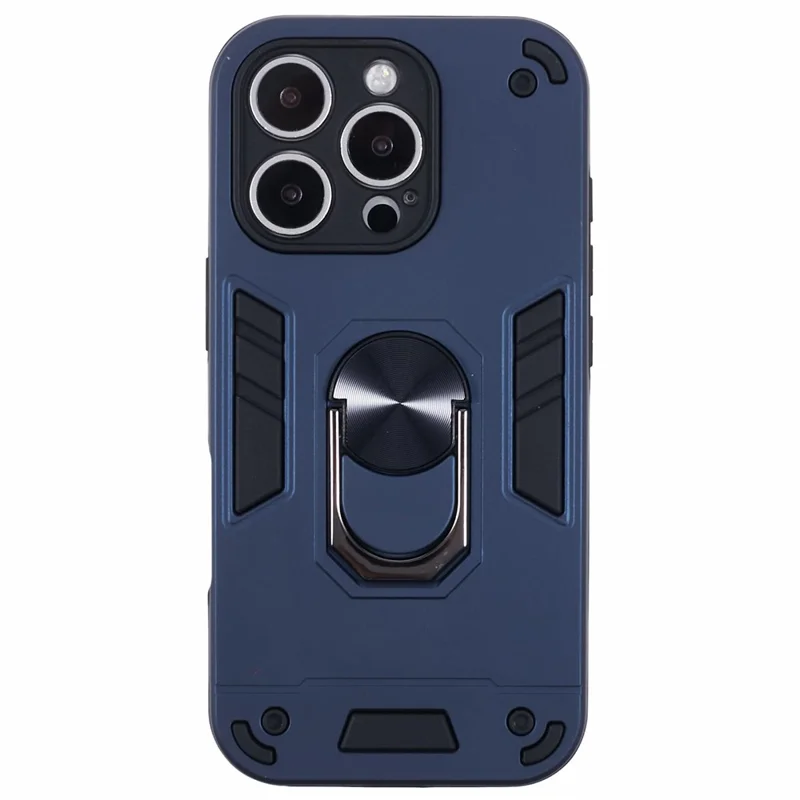 For iPhone 16 Pro Case PC+TPU Drop Defend Phone Cover with Ring Kickstand - Blue