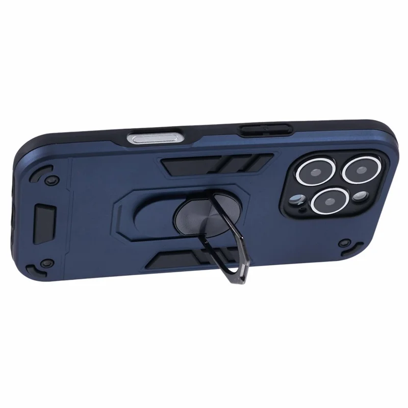 For iPhone 16 Pro Case PC+TPU Drop Defend Phone Cover with Ring Kickstand - Blue