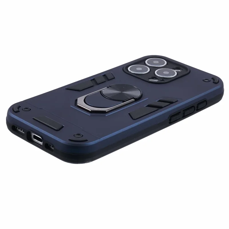For iPhone 16 Pro Case PC+TPU Drop Defend Phone Cover with Ring Kickstand - Blue
