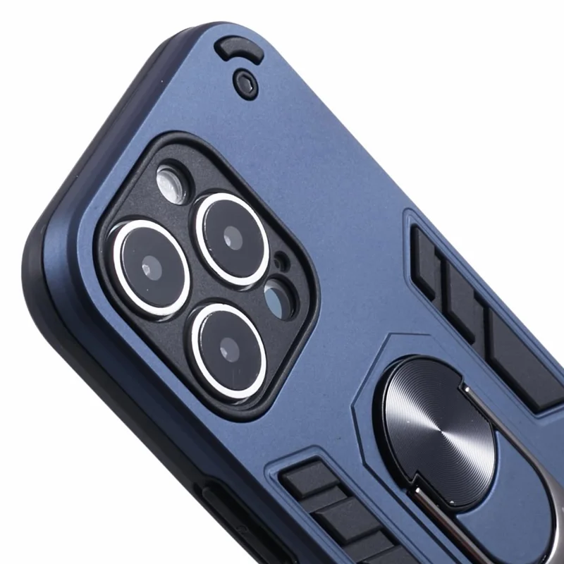 For iPhone 16 Pro Case PC+TPU Drop Defend Phone Cover with Ring Kickstand - Blue