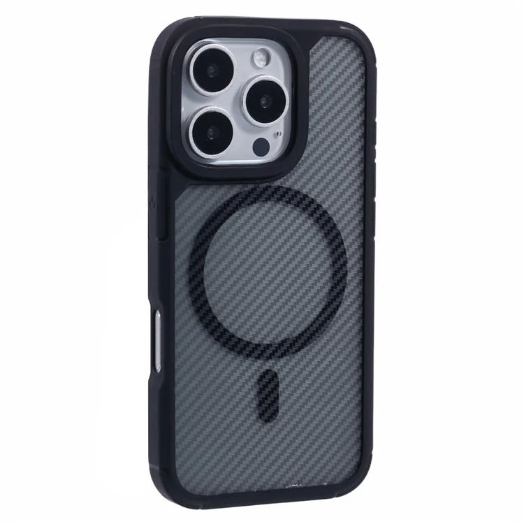 For iPhone 16 Pro Phone Case Compatible with MagSafe Carbon Fiber Texture TPU+PC Mobile Cover