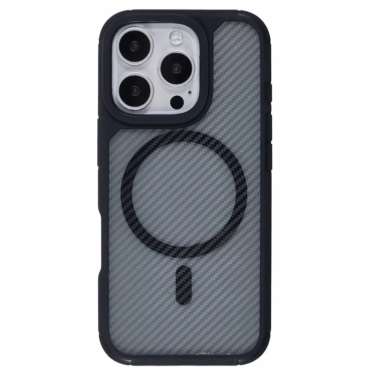 For iPhone 16 Pro Phone Case Compatible with MagSafe Carbon Fiber Texture TPU+PC Mobile Cover