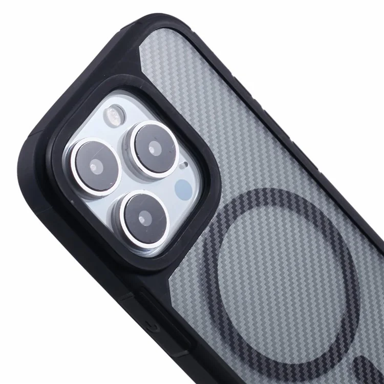 For iPhone 16 Pro Phone Case Compatible with MagSafe Carbon Fiber Texture TPU+PC Mobile Cover