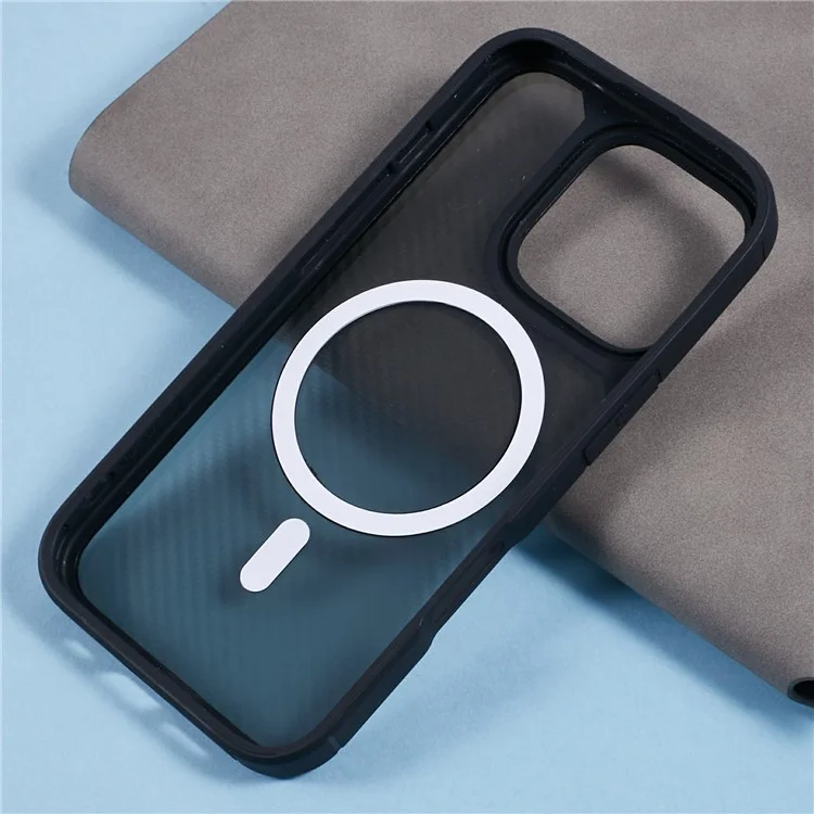 For iPhone 16 Pro Phone Case Compatible with MagSafe Carbon Fiber Texture TPU+PC Mobile Cover