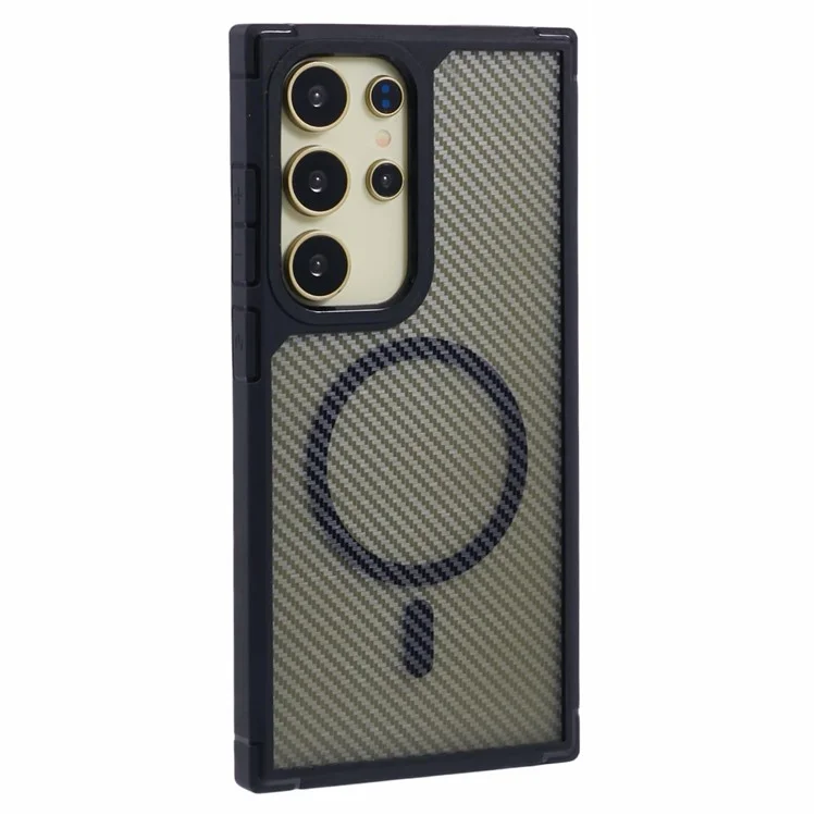 For Samsung Galaxy S24 Ultra Phone Case Compatible with MagSafe Carbon Fiber Texture TPU+PC Mobile Cover
