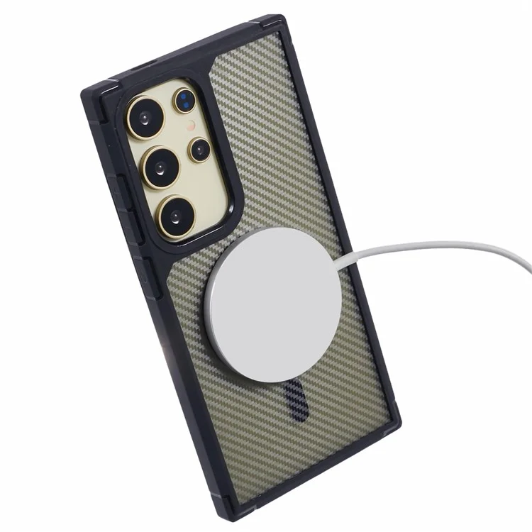 For Samsung Galaxy S24 Ultra Phone Case Compatible with MagSafe Carbon Fiber Texture TPU+PC Mobile Cover