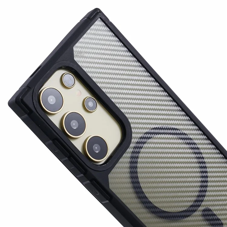 For Samsung Galaxy S24 Ultra Phone Case Compatible with MagSafe Carbon Fiber Texture TPU+PC Mobile Cover