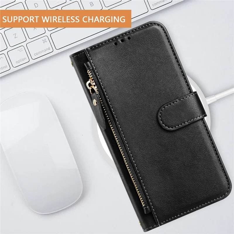 Capa para Samsung Galaxy A36 5G com bolso com zíper, slots múltiplos para cartões e cobertura de telefone em couro - Preto