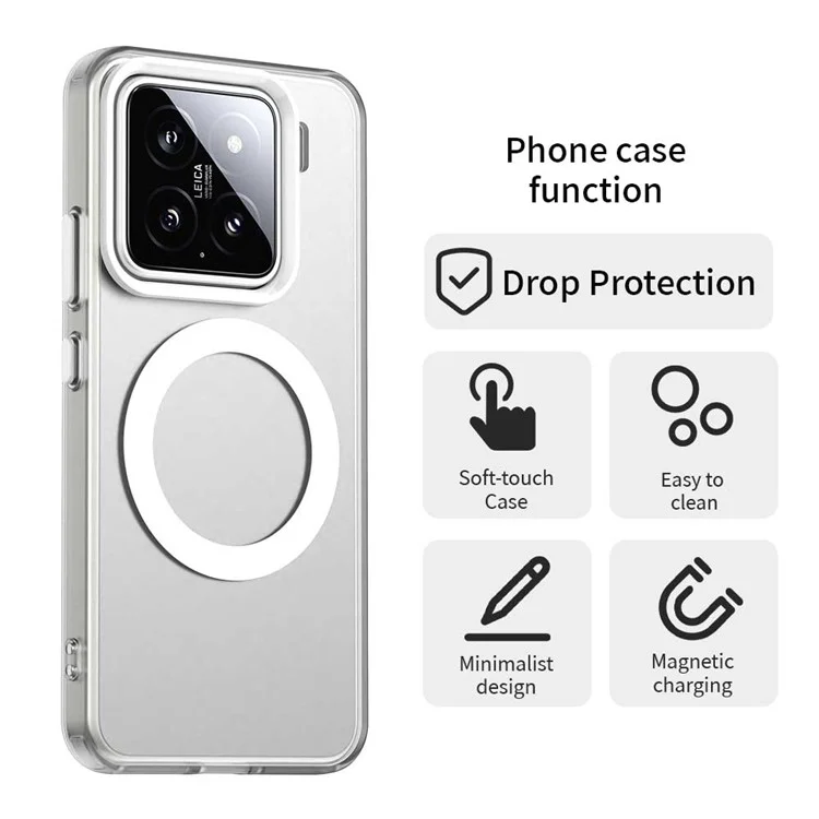 Capa para Xiaomi 15 Pro Compatível com MagSafe PC+TPU+PET Anti-Drop Phone Cover - Branca