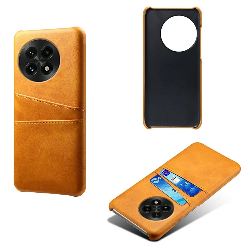 For OnePlus 13 Case Dual Card Slots PU Leather + Hard PC Phone Cover - Orange
