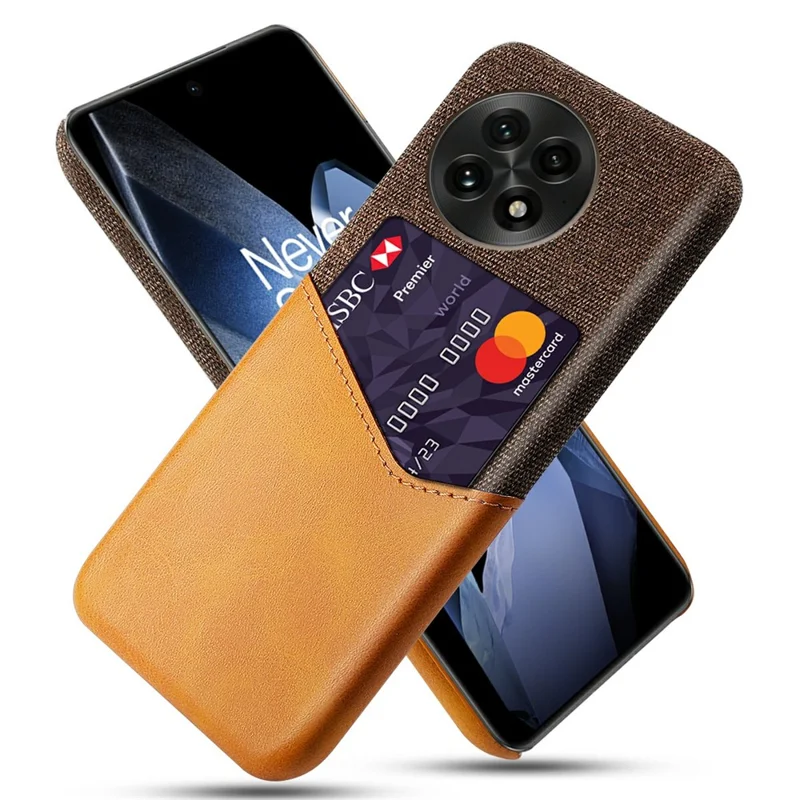 Per OnePlus 13 Case PU Leather Card Slot Cloth Texture Hard PC Phone Cover - Arancione