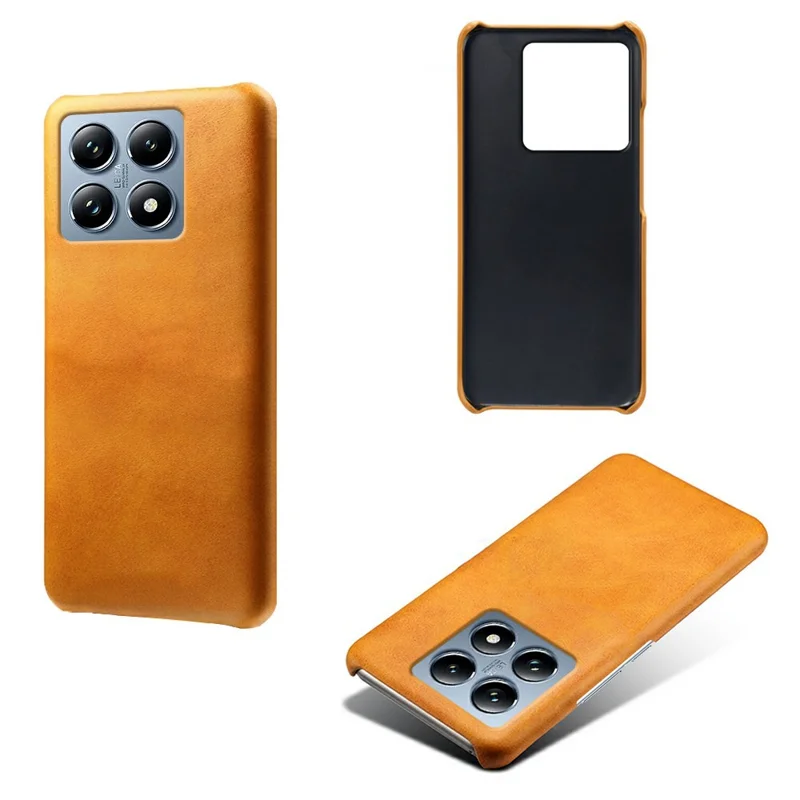 For Xiaomi 14T Pro Case Calf Texture PU Leather Hard PC Protective Phone Cover - Orange