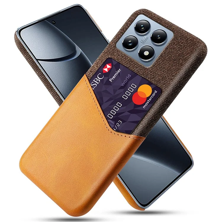 Funda para Xiaomi 14T Pro de cuero PU con ranura para tarjetas, textura de tela y carcasa rígida de PC - Naranja