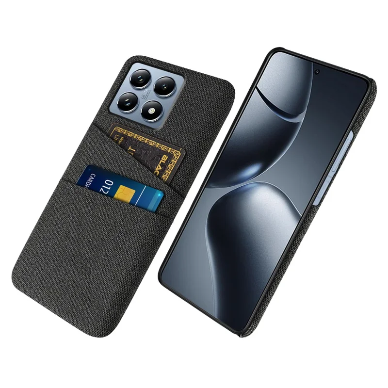For Xiaomi 14T Pro Case Cloth + Hard PC Phone Cover with Dual Card Slots - Black