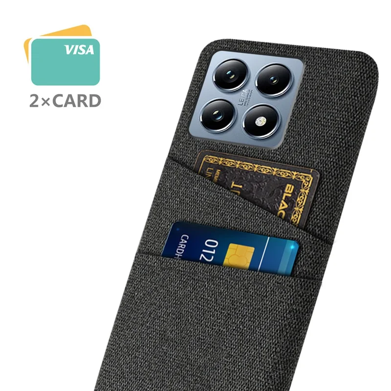 For Xiaomi 14T Pro Case Cloth + Hard PC Phone Cover with Dual Card Slots - Black