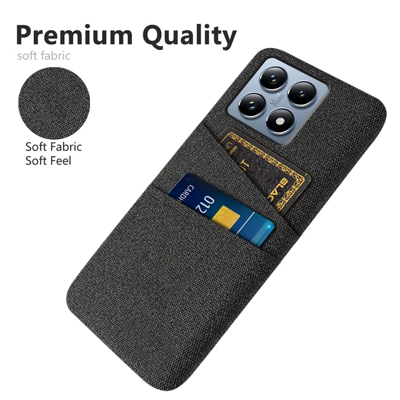 For Xiaomi 14T Pro Case Cloth + Hard PC Phone Cover with Dual Card Slots - Black