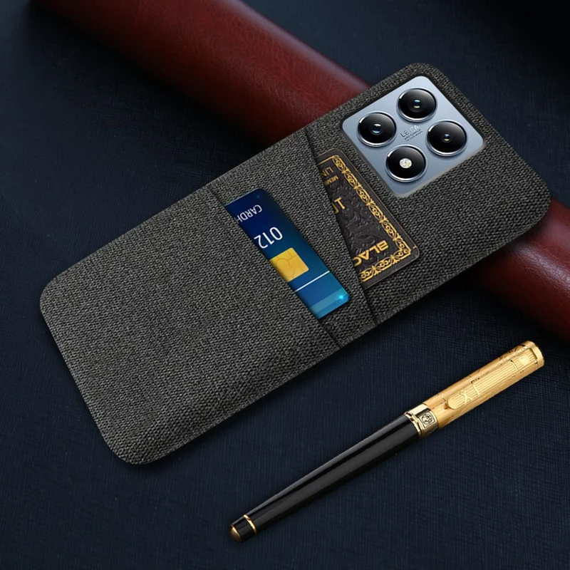 For Xiaomi 14T Pro Case Cloth + Hard PC Phone Cover with Dual Card Slots - Black