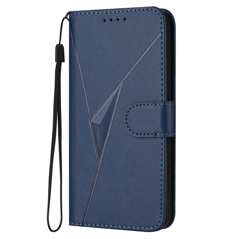 YX0090 For Samsung Galaxy S25 Ultra Case Triangle Imprint Leather Phone Cover with Lanyard - Sapphire