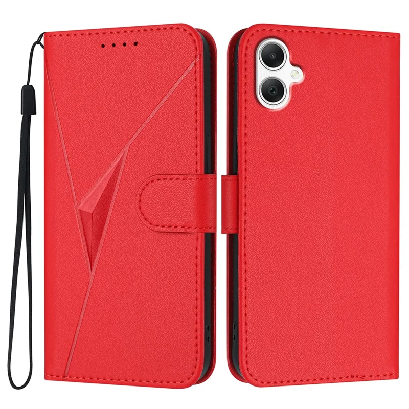 YX0090 For Samsung Galaxy A06 4G Case Triangle Imprint Leather Phone Cover with Lanyard - Red