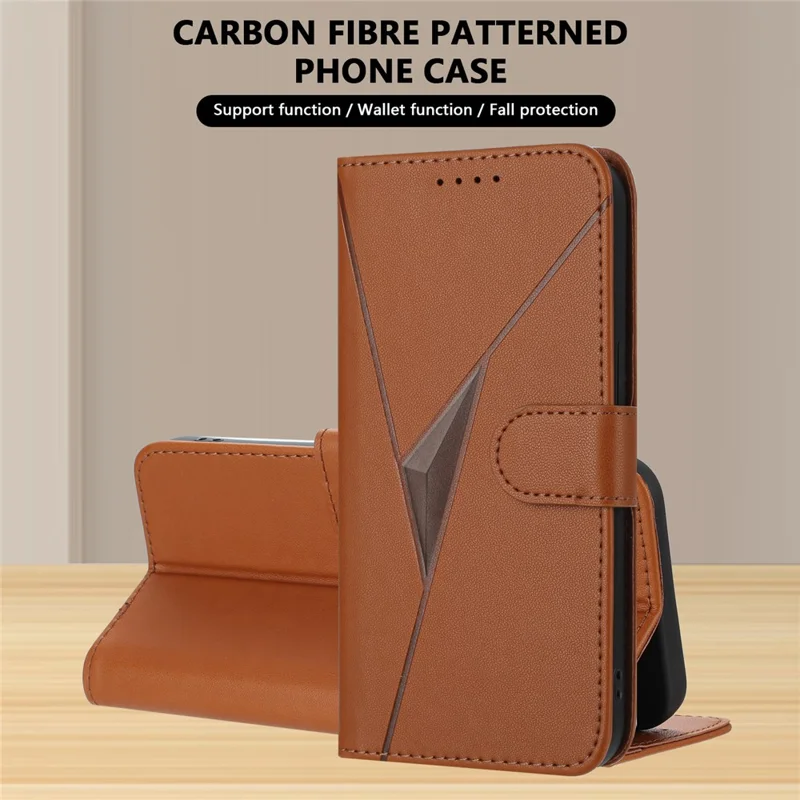 YX0090 For Samsung Galaxy A06 4G Case Triangle Imprint Leather Phone Cover with Lanyard - Coffee