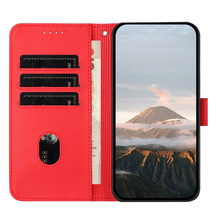 YX0090 For Samsung Galaxy A24 5G Case Triangle Imprint Leather Phone Cover with Lanyard - Red