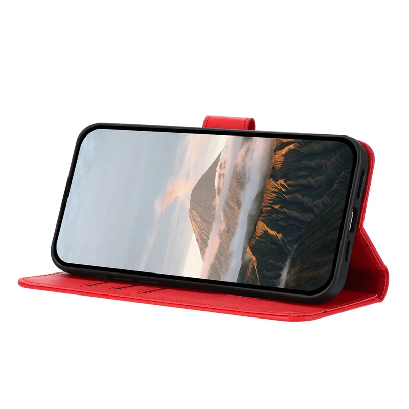 Custodia YX0090 per Samsung Galaxy A34 5G, cover in pelle con stampa a triangolo e cordino - Rosso