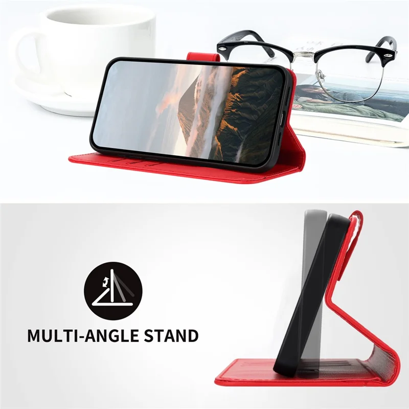 Custodia YX0090 per Samsung Galaxy A34 5G, cover in pelle con stampa a triangolo e cordino - Rosso