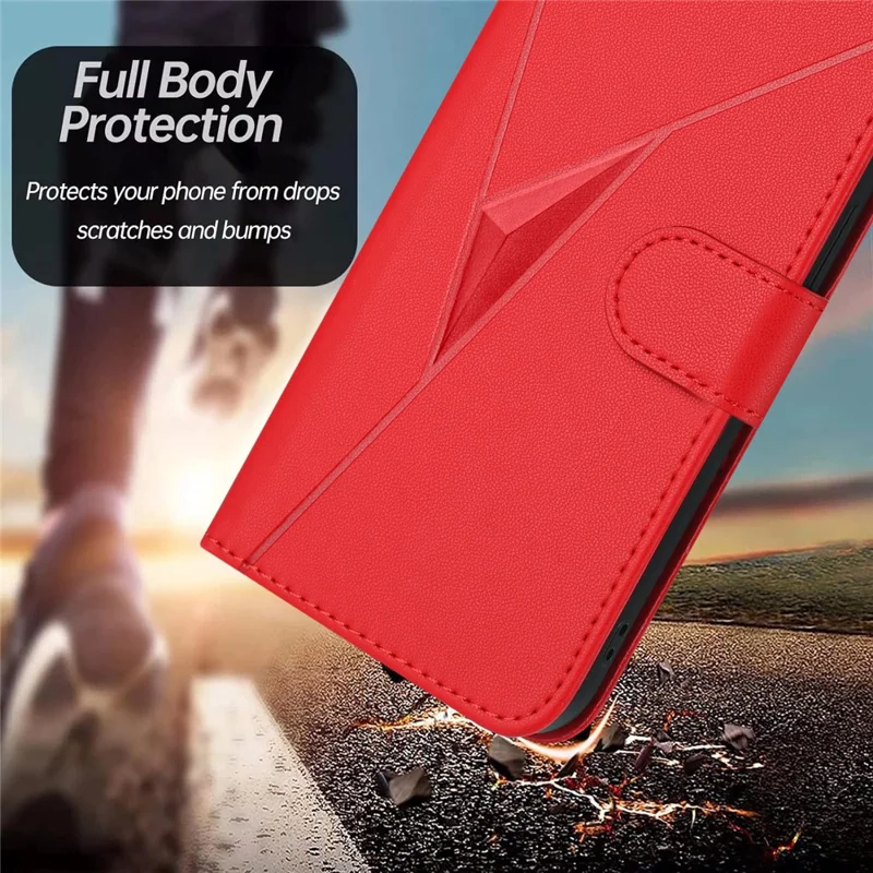 Custodia YX0090 per Samsung Galaxy A34 5G, cover in pelle con stampa a triangolo e cordino - Rosso