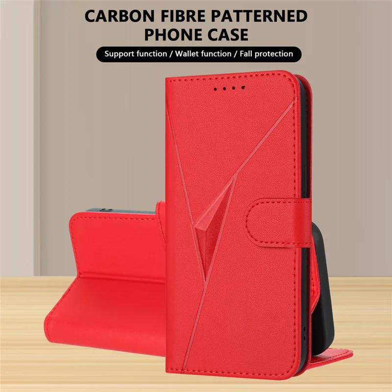 Custodia YX0090 per Samsung Galaxy A34 5G, cover in pelle con stampa a triangolo e cordino - Rosso
