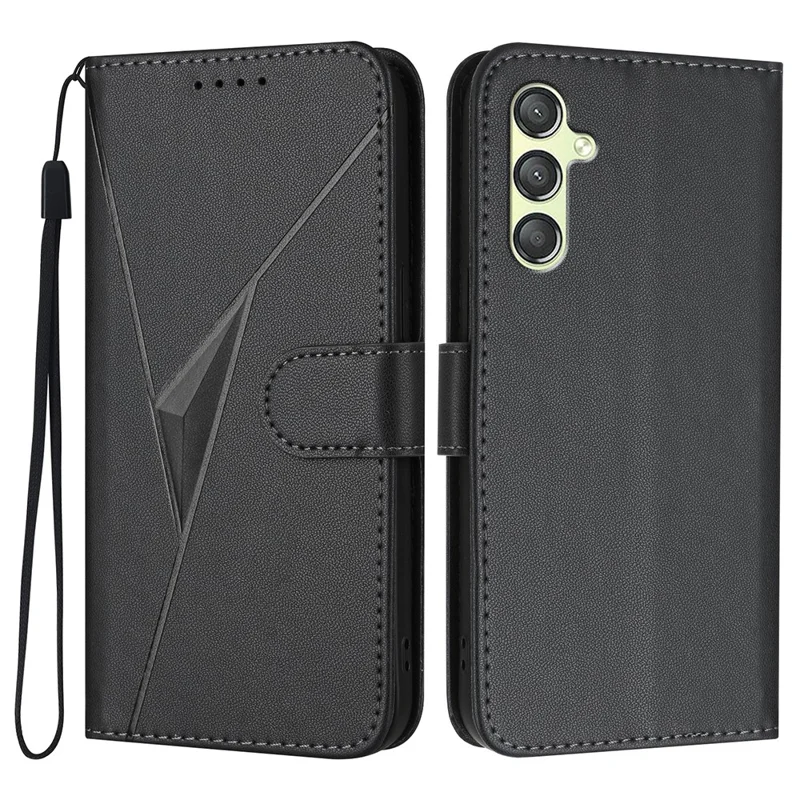 YX0090 For Samsung Galaxy A54 5G Case Triangle Imprint Leather Phone Cover with Lanyard - Black