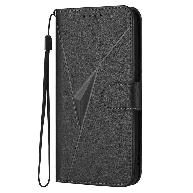 YX0090 For Samsung Galaxy A54 5G Case Triangle Imprint Leather Phone Cover with Lanyard - Black