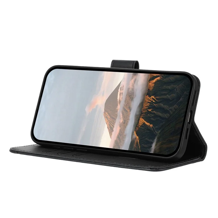 Für Google Pixel 9 Pro / Pixel 9 Hülle Dreieck-Prägung Lederhandy-Cover mit Schlüsselband - Schwarz