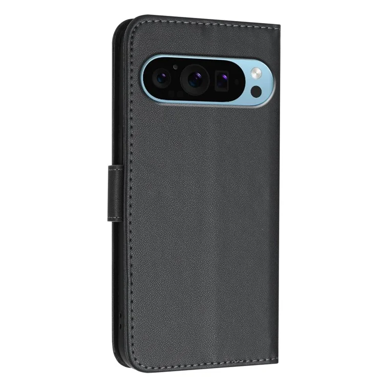 Für Google Pixel 9 Pro / Pixel 9 Hülle Dreieck-Prägung Lederhandy-Cover mit Schlüsselband - Schwarz