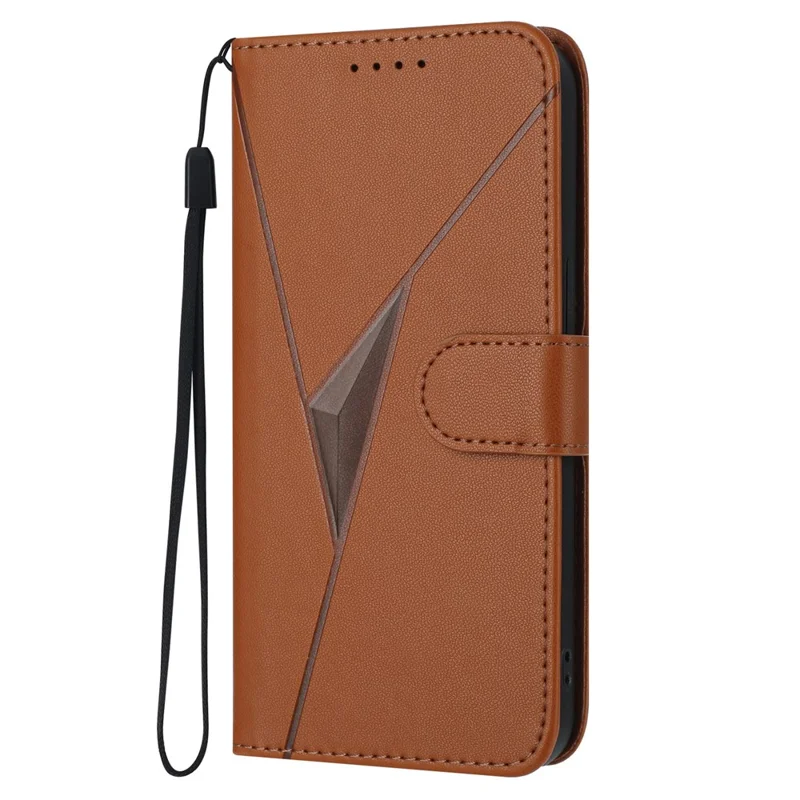 For Google Pixel 9 Pro / Pixel 9 Case Triangle Imprint Leather Phone Cover with Lanyard - Coffee