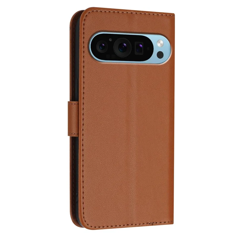 For Google Pixel 9 Pro / Pixel 9 Case Triangle Imprint Leather Phone Cover with Lanyard - Coffee