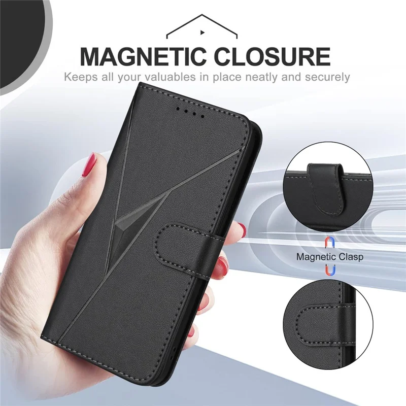 For Honor 200 Pro 5G Case Triangle Imprint Leather Phone Cover with Lanyard - Black