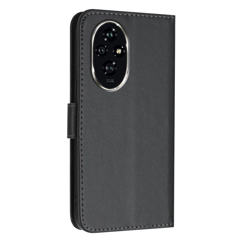 For Honor 200 Pro 5G Case Triangle Imprint Leather Phone Cover with Lanyard - Black