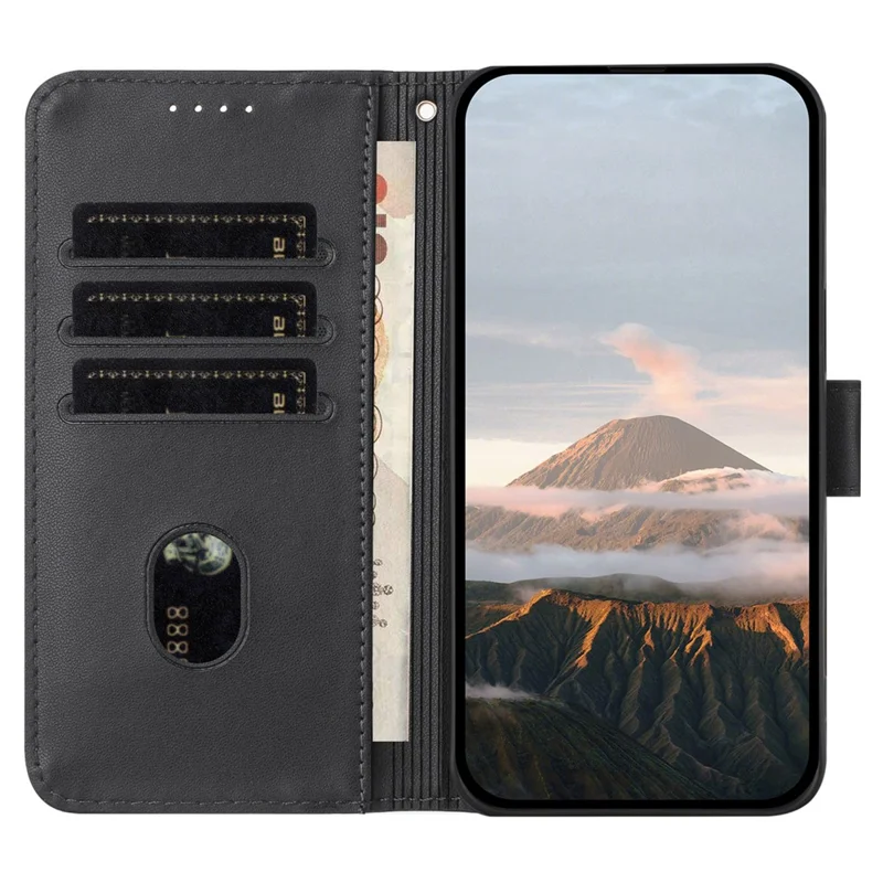 For Honor 200 Lite Case Triangle Imprint Leather Phone Cover with Lanyard - Black