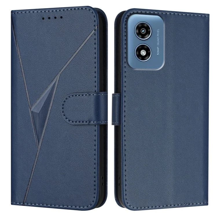 YX0090 For Motorola Moto G Play (2024) 4G Case Triangle Imprint Leather Phone Cover with Lanyard - Sapphire
