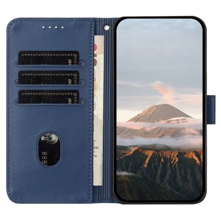 YX0090 For Motorola Moto G Play (2024) 4G Case Triangle Imprint Leather Phone Cover with Lanyard - Sapphire