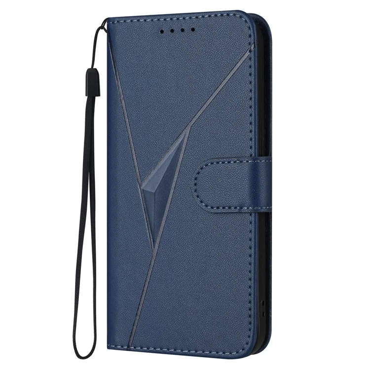 YX0090 For Motorola Moto G Play (2024) 4G Case Triangle Imprint Leather Phone Cover with Lanyard - Sapphire