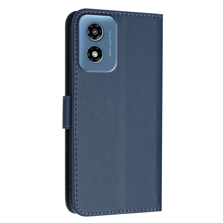 YX0090 For Motorola Moto G Play (2024) 4G Case Triangle Imprint Leather Phone Cover with Lanyard - Sapphire