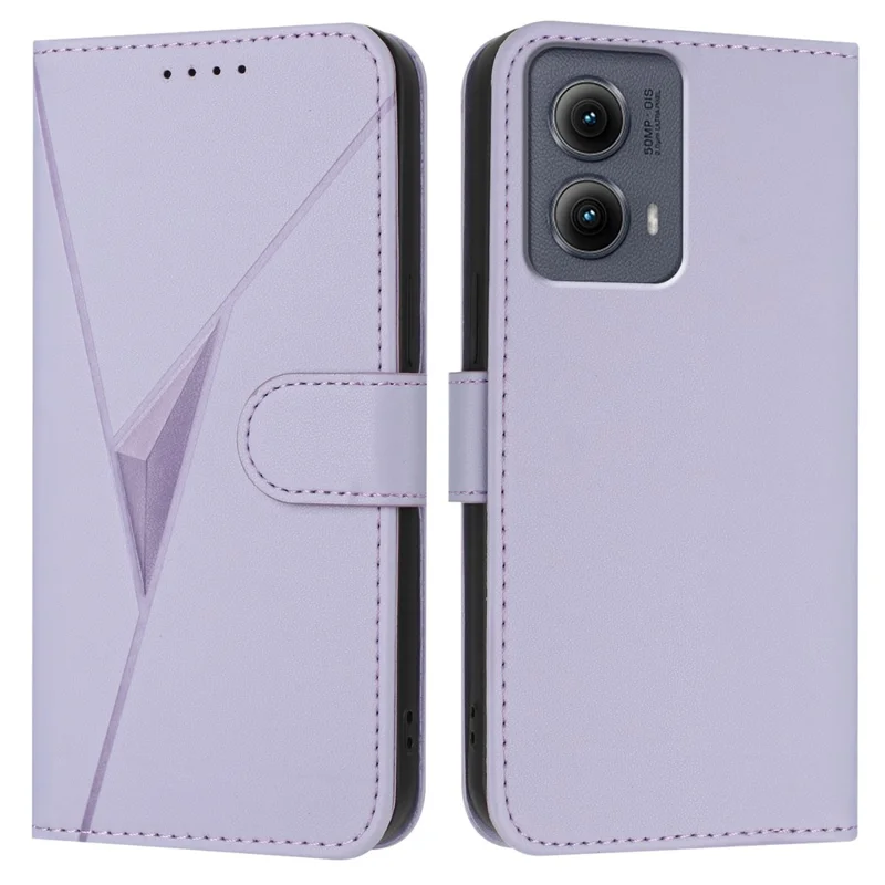 For Motorola Edge (2024) 5G Case Triangle Imprint Leather Phone Cover with Lanyard - Light Purple