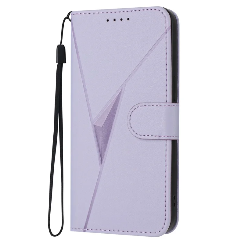 For Motorola Edge (2024) 5G Case Triangle Imprint Leather Phone Cover with Lanyard - Light Purple