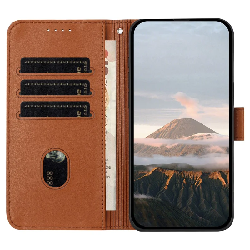 For Motorola Edge (2024) 5G Case Triangle Imprint Leather Phone Cover with Lanyard - Coffee