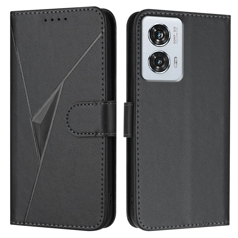 YX0090 For Motorola Edge 50 Fusion 5G Case Triangle Imprint Leather Phone Cover with Lanyard - Black
