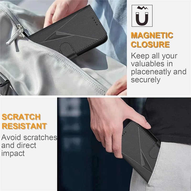 YX0090 For Motorola Edge 50 Fusion 5G Case Triangle Imprint Leather Phone Cover with Lanyard - Black