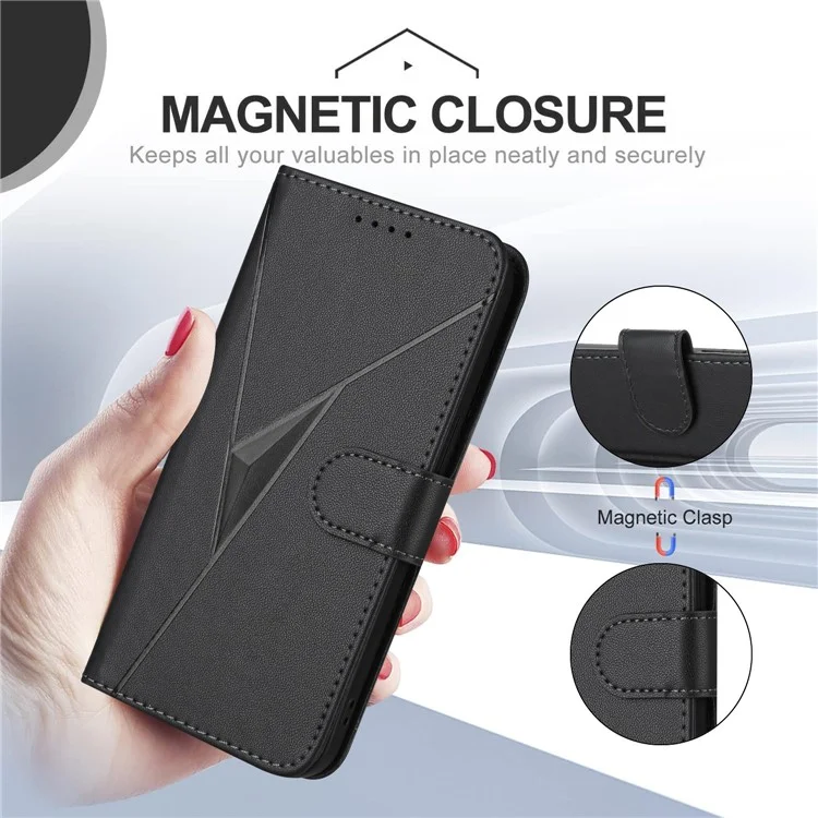 Für Motorola Moto X50 Ultra 5G / Edge 50 Ultra 5G Hülle Dreiecks-Prägung Leder-Handyhülle mit Schlüsselband - Schwarz